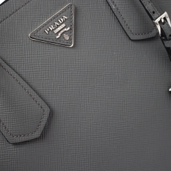 Pre Owned Prada Grey Saffiano Cuir Leather Medium Double Handle Tote