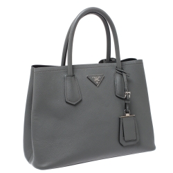 Pre Owned Prada Grey Saffiano Cuir Leather Medium Double Handle Tote