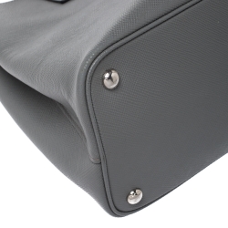 Pre Owned Prada Grey Saffiano Cuir Leather Medium Double Handle Tote