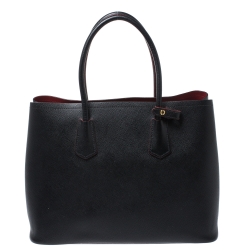 Pre Owned Prada Black Saffiano Cuir Leather Medium Double Handle Tote