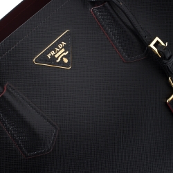 Pre Owned Prada Black Saffiano Cuir Leather Medium Double Handle Tote