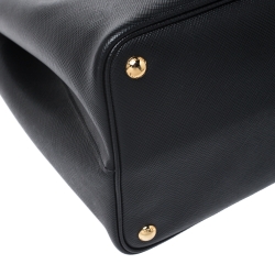 Pre Owned Prada Black Saffiano Cuir Leather Medium Double Handle Tote