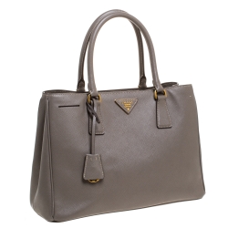 Pre Owned Prada Grey Saffiano Lux Leather Medium Galleria Tote