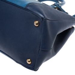 Pre Owned Prada Blue Bicolor Saffiano Lux Leather Medium Double Zip Tote