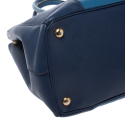 Pre Owned Prada Blue Bicolor Saffiano Lux Leather Medium Double Zip Tote