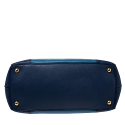 Pre Owned Prada Blue Bicolor Saffiano Lux Leather Medium Double Zip Tote