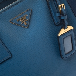 Pre Owned Prada Blue Bicolor Saffiano Lux Leather Medium Double Zip Tote