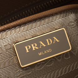 Pre Owned Prada Tan Saffiano Lux Leather Medium Galleria Double Zip Tote