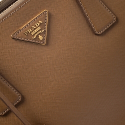 Pre Owned Prada Tan Saffiano Lux Leather Medium Galleria Double Zip Tote
