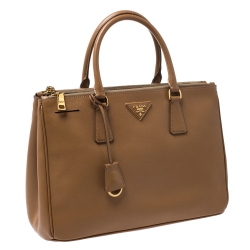Pre Owned Prada Tan Saffiano Lux Leather Medium Galleria Double Zip Tote