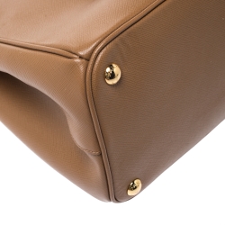 Pre Owned Prada Tan Saffiano Lux Leather Medium Galleria Double Zip Tote