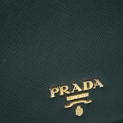 Pre Owned Prada Green Saffiano Lux Leather Metal Oro Chain Wallet