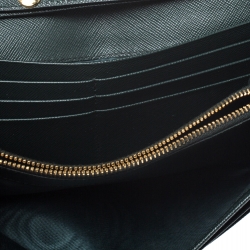 Pre Owned Prada Green Saffiano Lux Leather Metal Oro Chain Wallet
