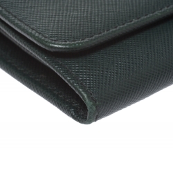 Pre Owned Prada Green Saffiano Lux Leather Metal Oro Chain Wallet