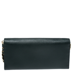 Pre Owned Prada Green Saffiano Lux Leather Metal Oro Chain Wallet