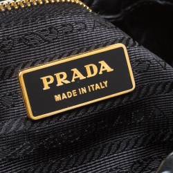 Pre Owned Prada Black Pleated Leather Bow Shoulder Bag