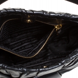 Pre Owned Prada Black Pleated Leather Bow Shoulder Bag