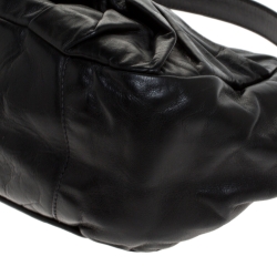 Pre Owned Prada Black Pleated Leather Bow Shoulder Bag