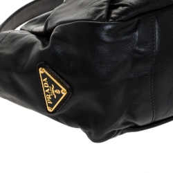 Pre Owned Prada Black Pleated Leather Bow Shoulder Bag