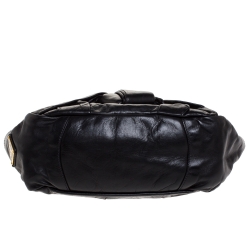 Pre Owned Prada Black Pleated Leather Bow Shoulder Bag