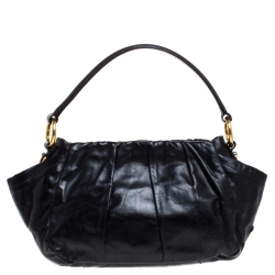 Pre Owned Prada Black Pleated Leather Bow Shoulder Bag