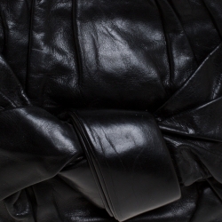 Pre Owned Prada Black Pleated Leather Bow Shoulder Bag
