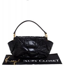 Pre Owned Prada Black Pleated Leather Bow Shoulder Bag