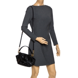 Pre Owned Prada Black Pleated Leather Bow Shoulder Bag