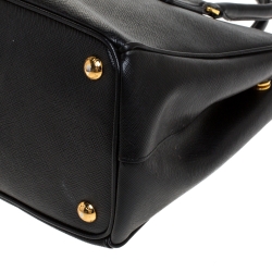Pre Owned Prada Black Saffiano Lux Leather Small Double Zip Tote
