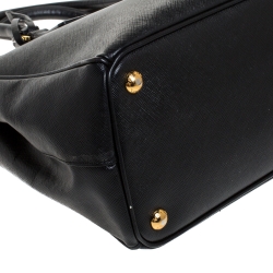 Pre Owned Prada Black Saffiano Lux Leather Small Double Zip Tote