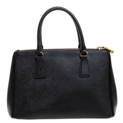 Pre Owned Prada Black Saffiano Lux Leather Small Double Zip Tote