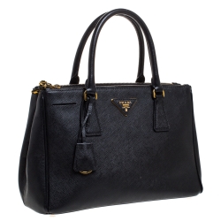 Pre Owned Prada Black Saffiano Lux Leather Small Double Zip Tote