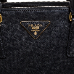 Pre Owned Prada Black Saffiano Lux Leather Small Double Zip Tote