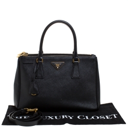 Pre Owned Prada Black Saffiano Lux Leather Small Double Zip Tote