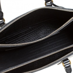 Pre Owned Prada Black Saffiano Lux Leather Small Double Zip Tote