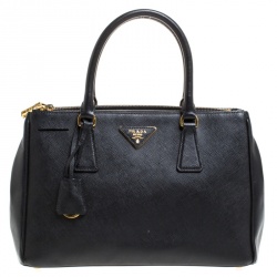 PRADA Saffiano Lux Small Double-Zip Tote Bag Black-US