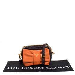 Pre Owned Prada Brown/Orange Leather Nappa Bow Zipper Crossbody Bag