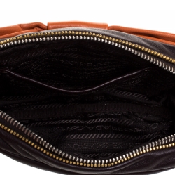 Pre Owned Prada Brown/Orange Leather Nappa Bow Zipper Crossbody Bag