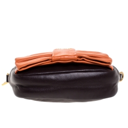 Pre Owned Prada Brown/Orange Leather Nappa Bow Zipper Crossbody Bag