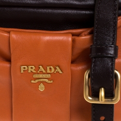 Pre Owned Prada Brown/Orange Leather Nappa Bow Zipper Crossbody Bag