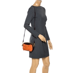 Pre Owned Prada Brown/Orange Leather Nappa Bow Zipper Crossbody Bag