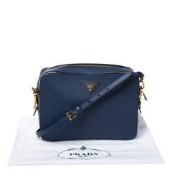 Pre Owned Prada Blue Leather Medium Camera Double Zip Crossbody Bag