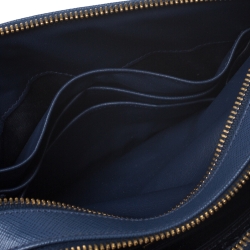 Pre Owned Prada Blue Leather Medium Camera Double Zip Crossbody Bag