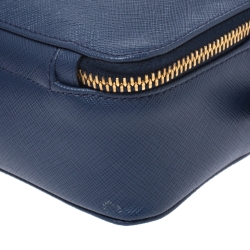 Pre Owned Prada Blue Leather Medium Camera Double Zip Crossbody Bag
