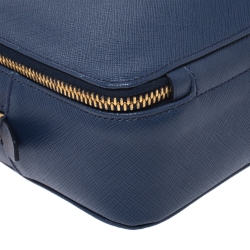 Pre Owned Prada Blue Leather Medium Camera Double Zip Crossbody Bag