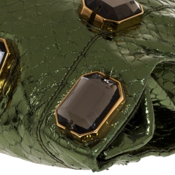 Pre Owned Prada Metallic Green Python Jewel Embellished Shoulder Bag