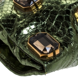 Pre Owned Prada Metallic Green Python Jewel Embellished Shoulder Bag