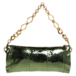 Pre Owned Prada Metallic Green Python Jewel Embellished Shoulder Bag