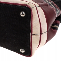 Pre Owned Prada Multicolor Striped Canvas Leather and Python Tote