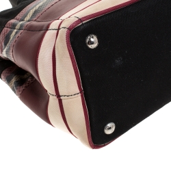 Pre Owned Prada Multicolor Striped Canvas Leather and Python Tote